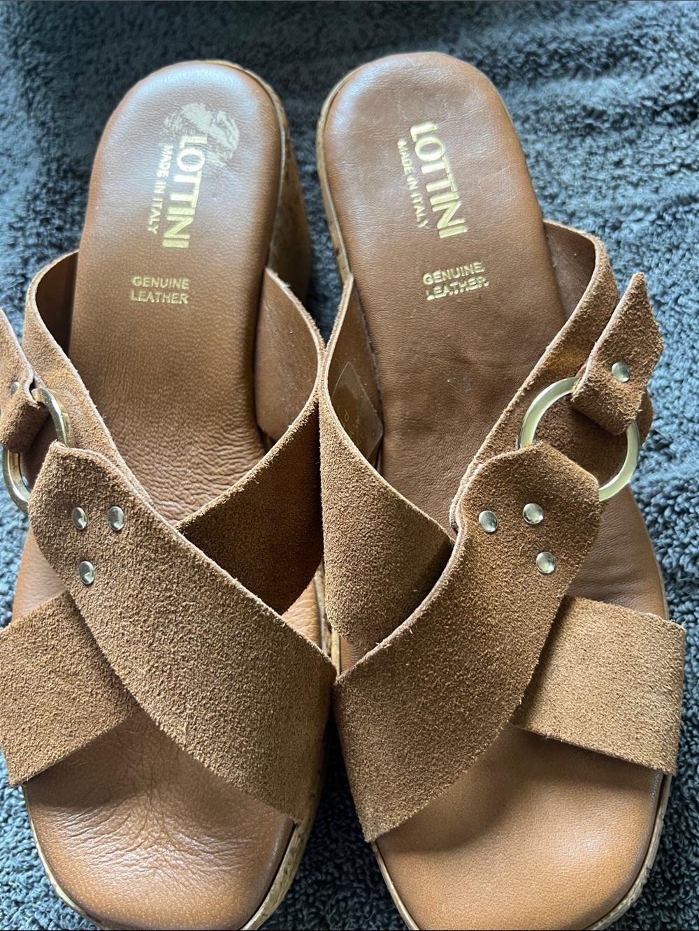 Brown Suede Crisscross Mule with Gold Ring